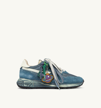 AUTRY Woman REELWIND SUPER VINTAGE SNEAKERS IN MALLARD BLUE AND WHITE SUEDE AND NYLON