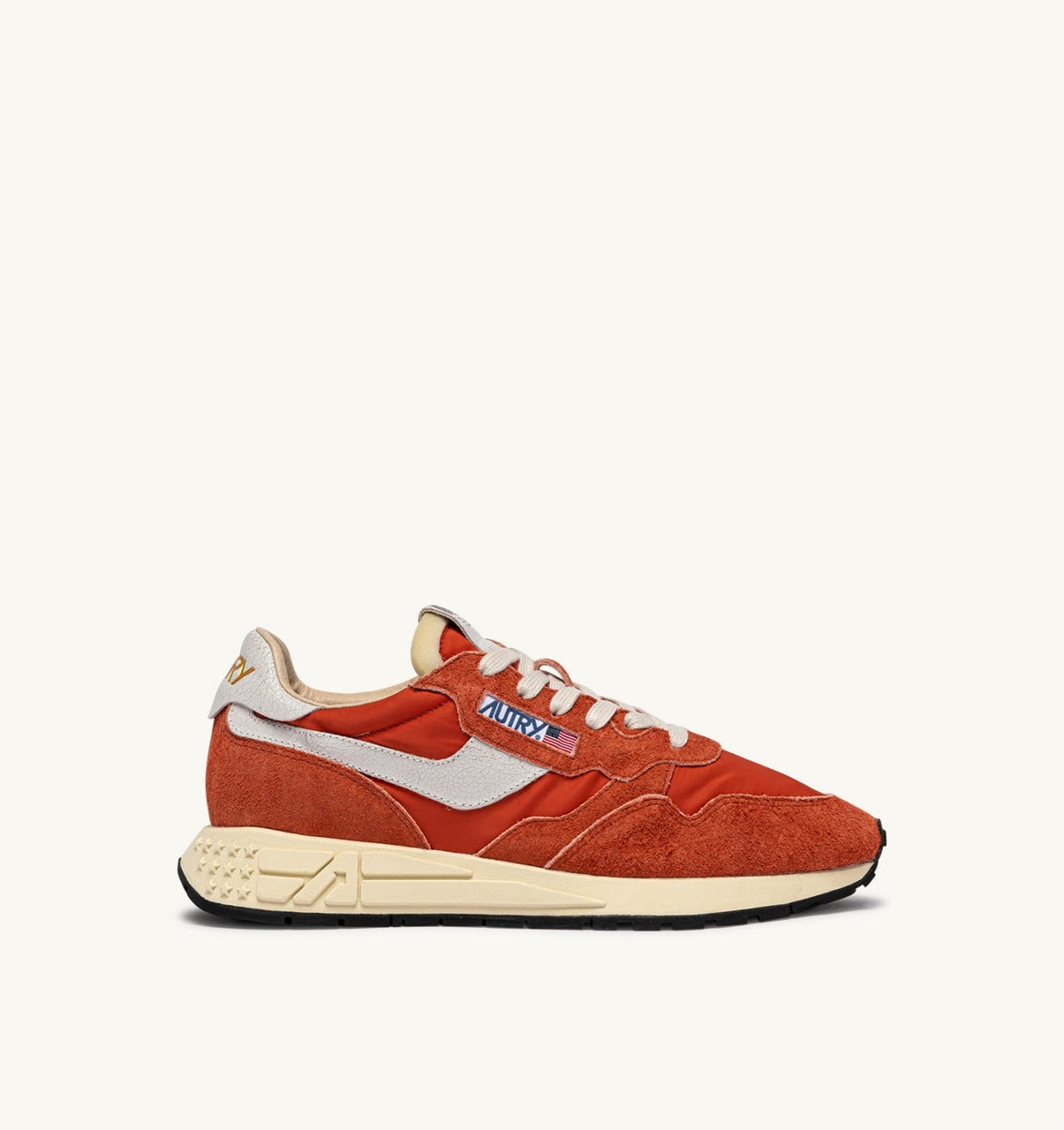 AUTRY Woman REELWIND LOW SNEAKERS IN WHITE AND ORANGE RUST NYLON AND SUEDE