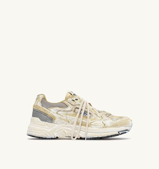 AUTRY Woman HYPERWAY SUPER VINTAGE SNEAKERS IN YELLOW AND SILVER SUEDE