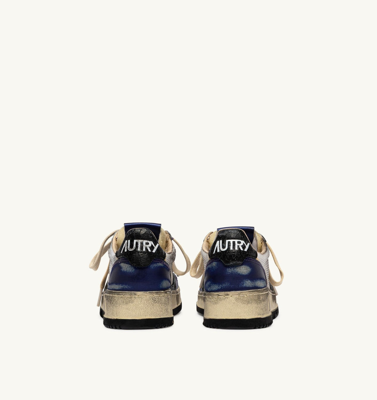 AUTRY Man MEDALIST LOW SUPER VINTAGE SNEAKERS IN WHITE AND TANZANITE LEATHER AND DRAGON MESH