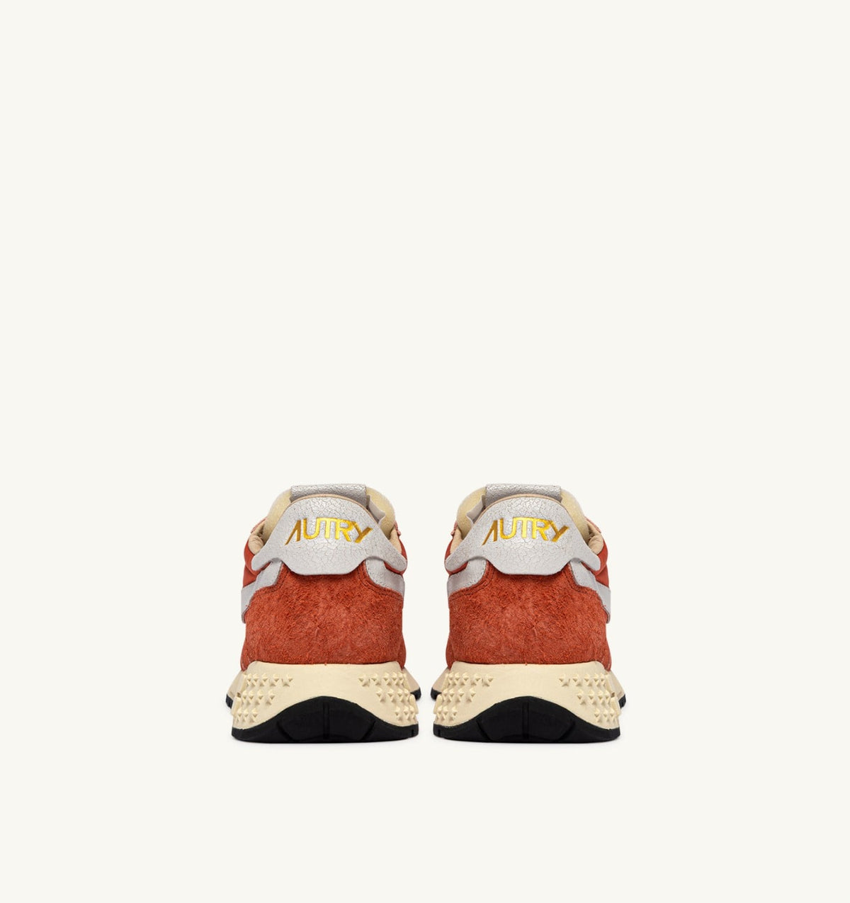 AUTRY Man REELWIND LOW SNEAKERS IN WHITE AND ORANGE RUST NYLON AND SUEDE