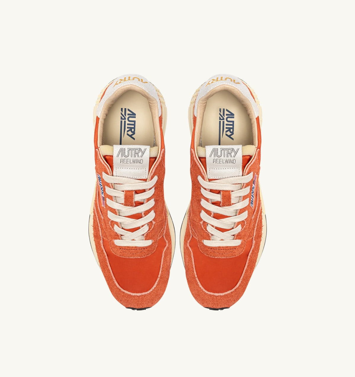 AUTRY Man REELWIND LOW SNEAKERS IN WHITE AND ORANGE RUST NYLON AND SUEDE