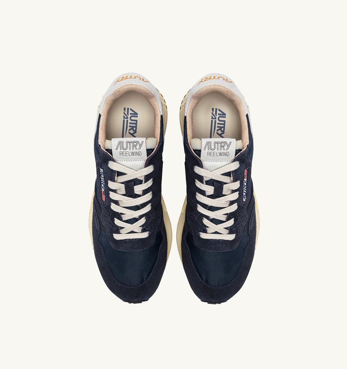 AUTRY Man REELWIND LOW SNEAKERS IN BLUE SPACE AND WHITE NYLON AND SUEDE