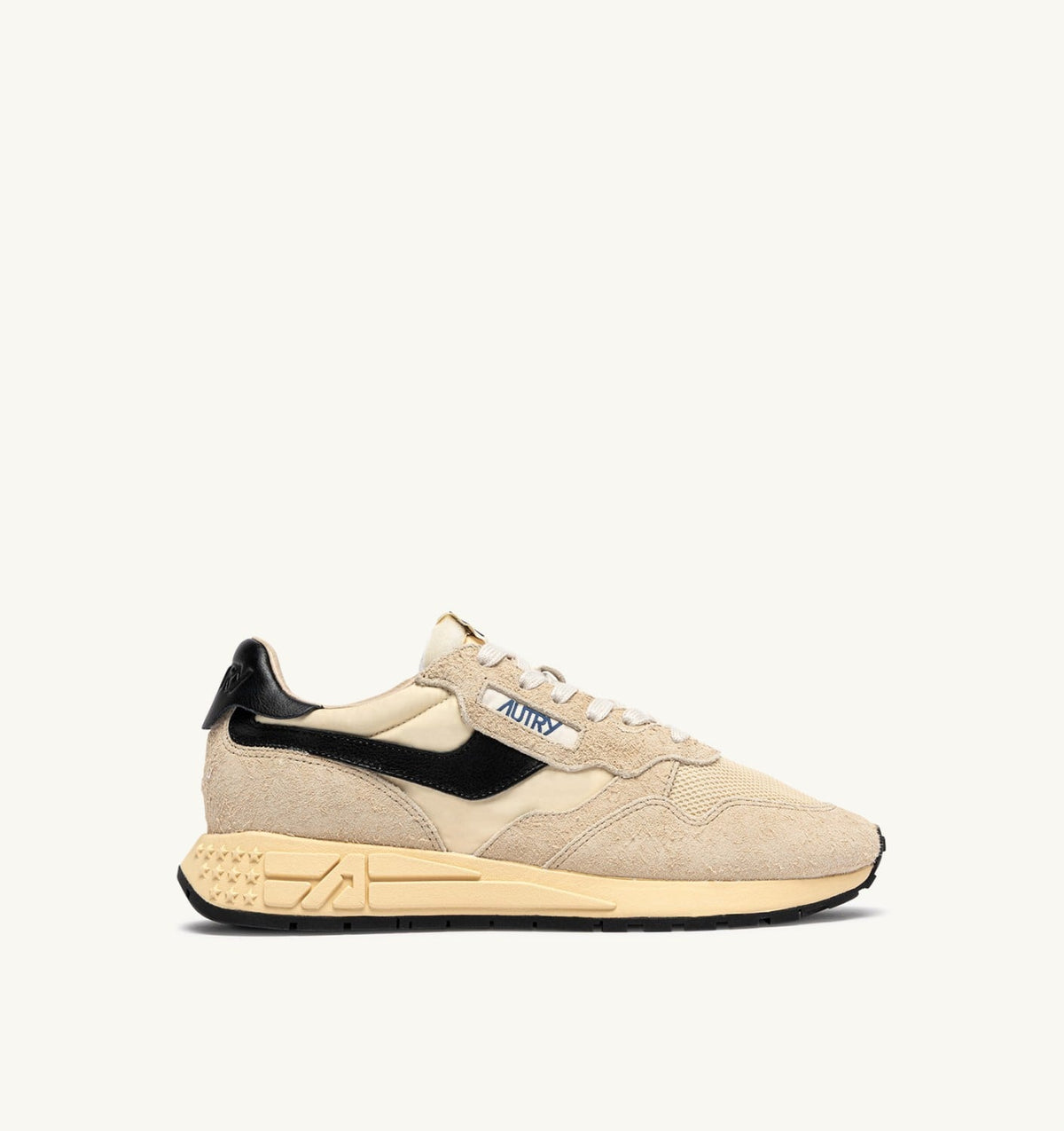 AUTRY Man REELWIND LOW SNEAKERS IN ECRU AND BLACK NYLON AND SUEDE