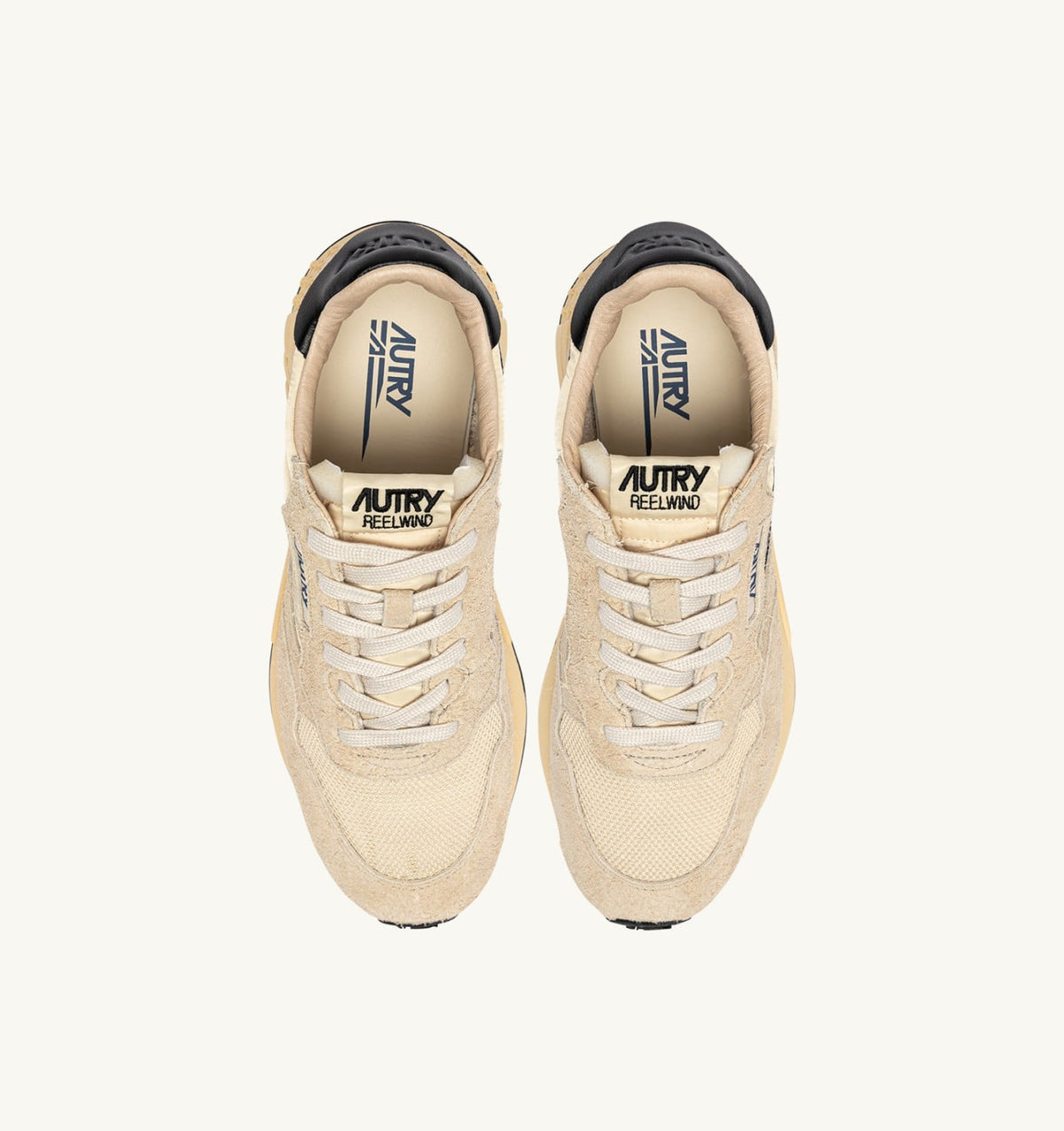AUTRY Man REELWIND LOW SNEAKERS IN ECRU AND BLACK NYLON AND SUEDE