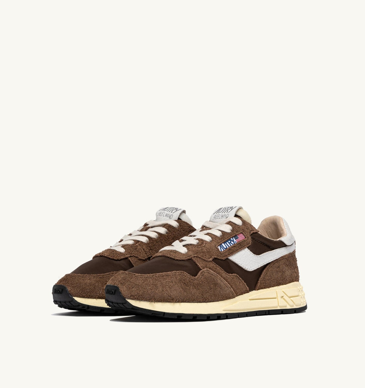 AUTRY Man REELWIND LOW SNEAKERS IN WHITE AND TUNDRA NYLON AND SUEDE