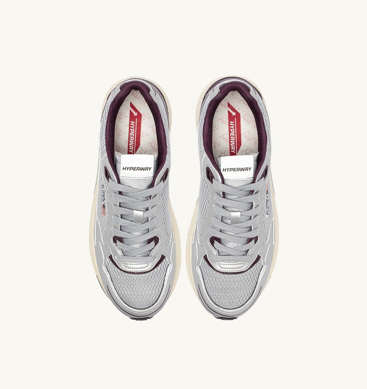 AUTRY Man HYPERWAY SNEAKERS IN SILVER, HARBOR MIST AND FIG SYNTHETIC LEATHER AND MESH