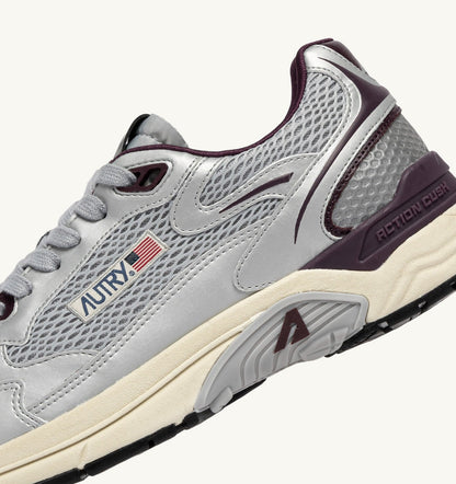 AUTRY Man HYPERWAY SNEAKERS IN SILVER, HARBOR MIST AND FIG SYNTHETIC LEATHER AND MESH