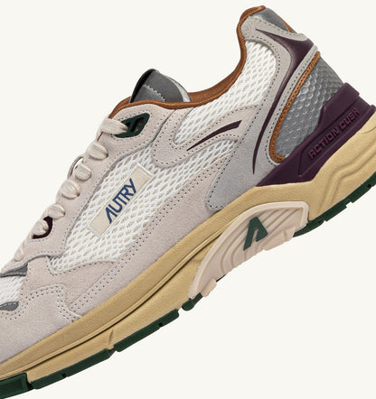 AUTRY Man HYPERWAY SNEAKERS IN WHITE AND FIG SUEDE AND MESH