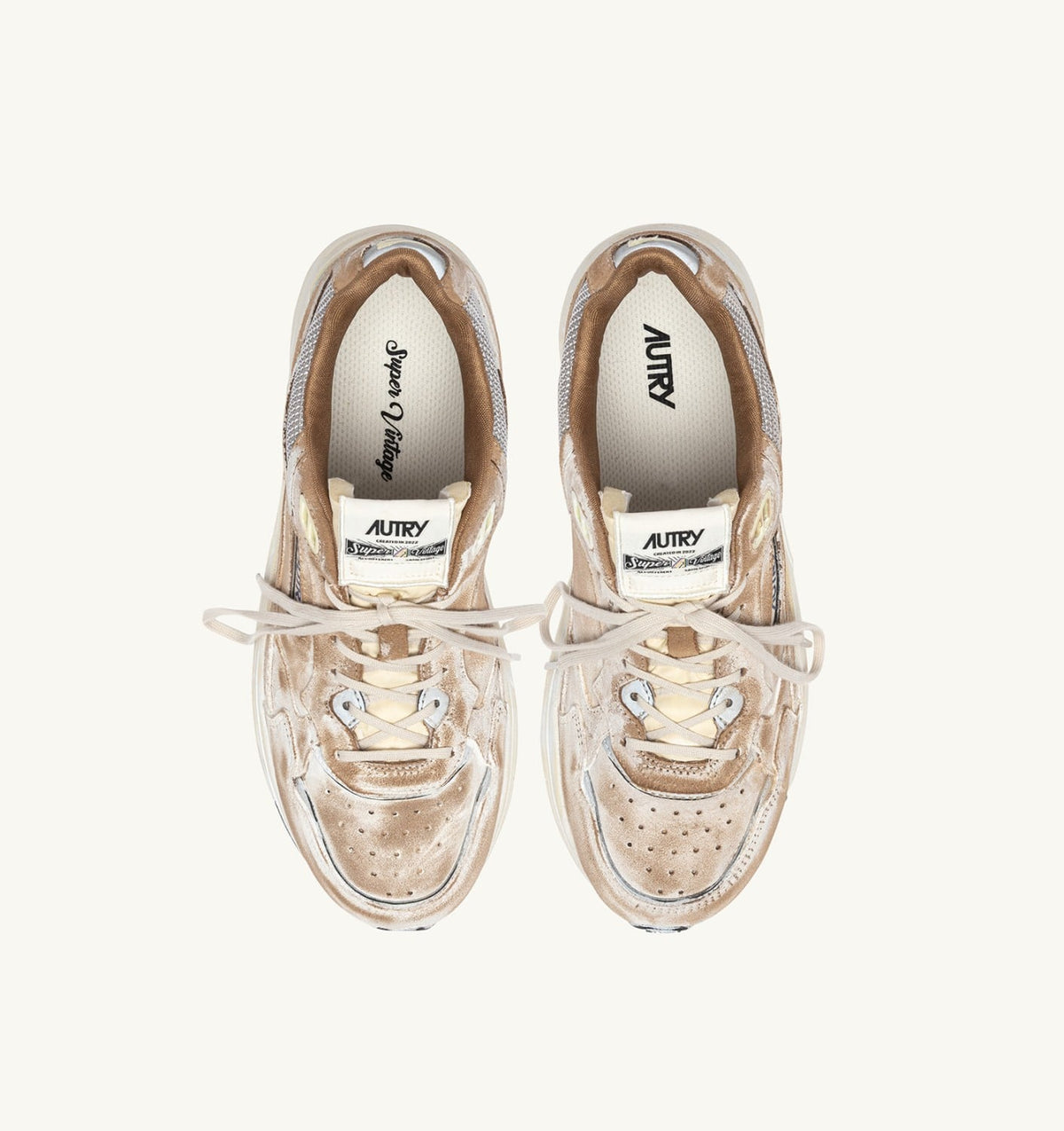 AUTRY Man HYPERWAY SUPER VINTAGE SNEAKERS IN MILKSHAKE AND SILVER SUEDE