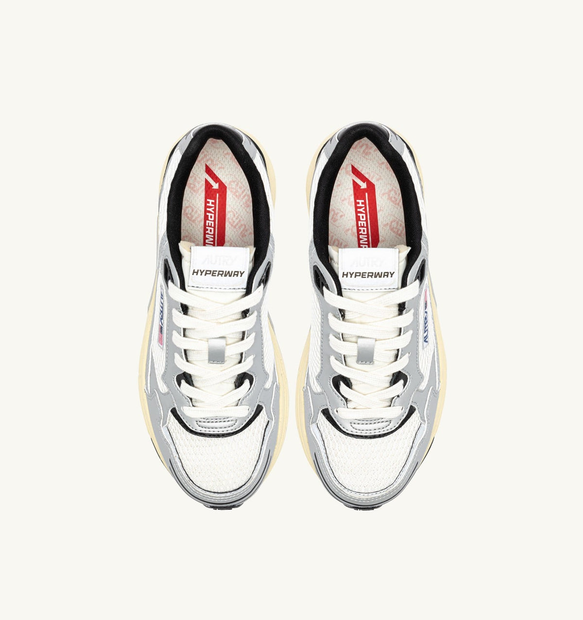 AUTRY Man HYPERWAY SNEAKERS IN WHITE SILVER AND BLACK SYNTHETIC LEATHER AND MESH