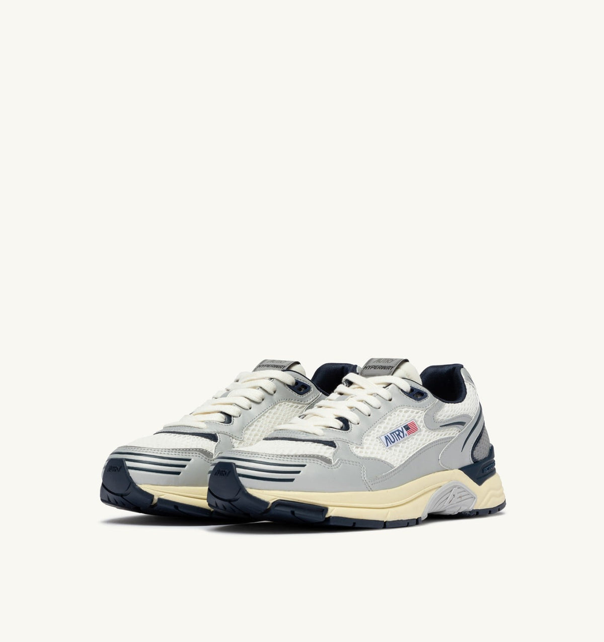 AUTRY Man HYPERWAY SNEAKERS IN WHITE SILVER AND SPACE SYNTHETIC LEATHER AND MESH