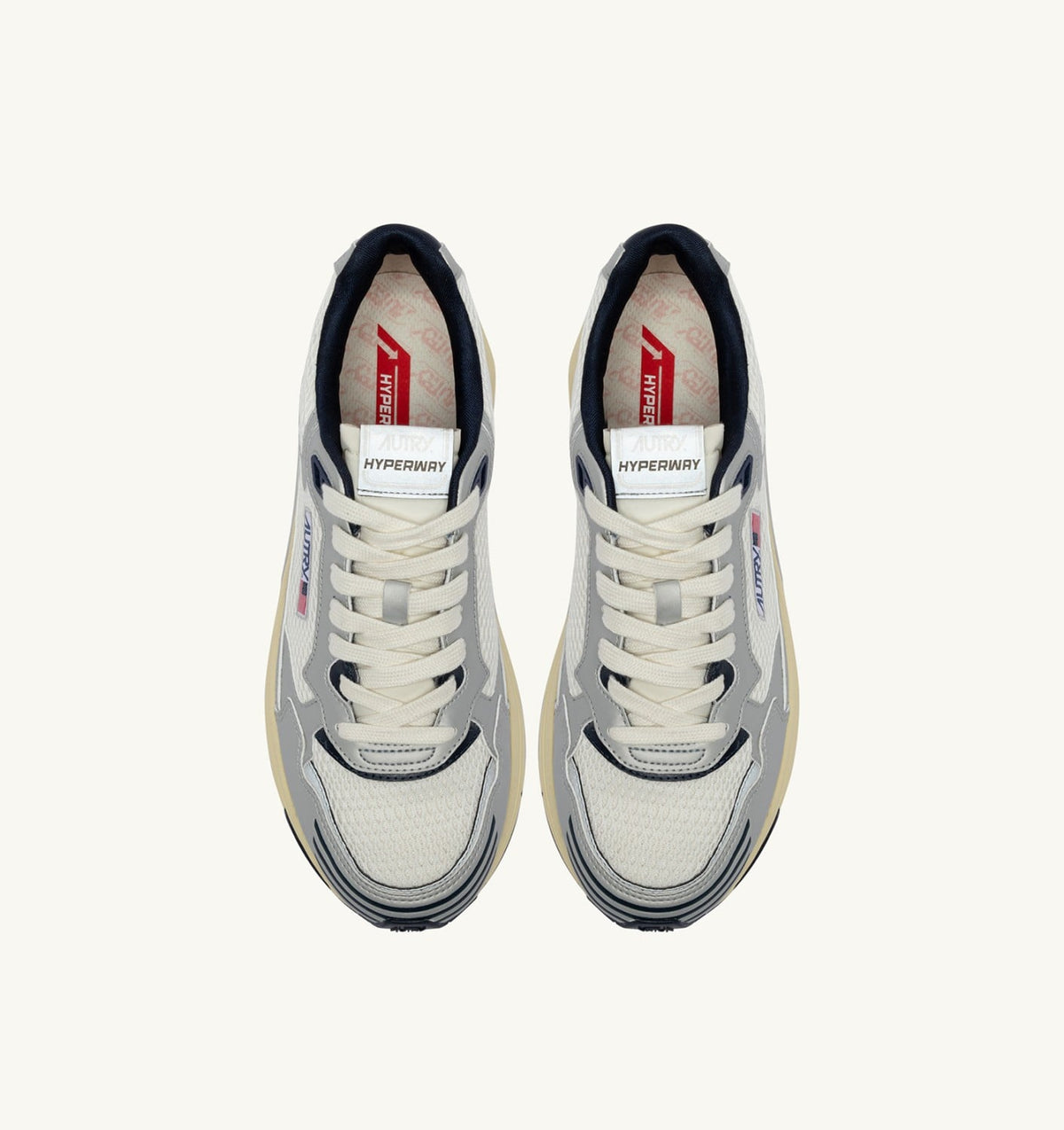 AUTRY Man HYPERWAY SNEAKERS IN WHITE SILVER AND SPACE SYNTHETIC LEATHER AND MESH