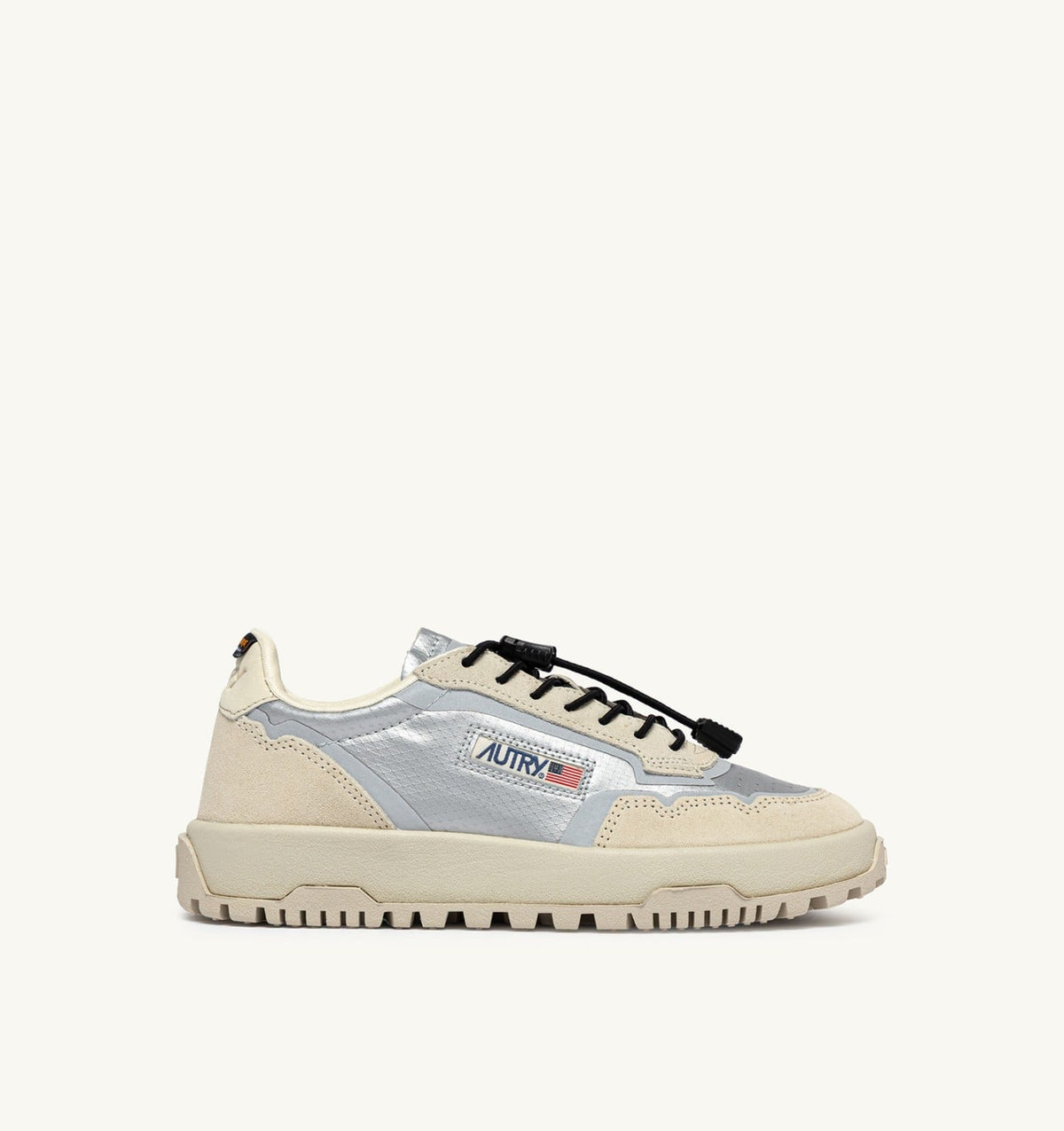 AUTRY Man WILDPACE LOW SNEAKERS IN WHITE AND SILVER FABRIC AND SUEDE
