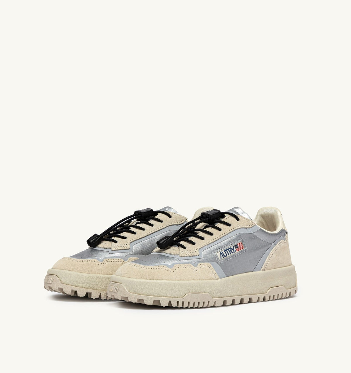 AUTRY Man WILDPACE LOW SNEAKERS IN WHITE AND SILVER FABRIC AND SUEDE