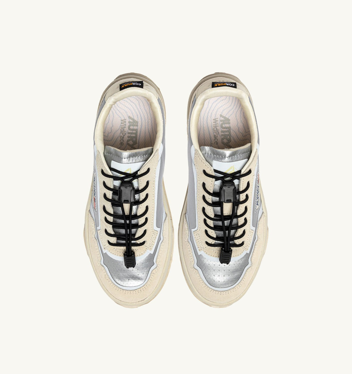 AUTRY Man WILDPACE LOW SNEAKERS IN WHITE AND SILVER FABRIC AND SUEDE