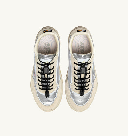 AUTRY Man WILDPACE LOW SNEAKERS IN WHITE AND SILVER FABRIC AND SUEDE