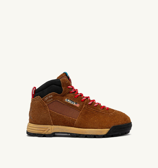 AUTRY Man MALGA CORTINA IN CHESTNUT AND FLAME SCARLET SUEDE