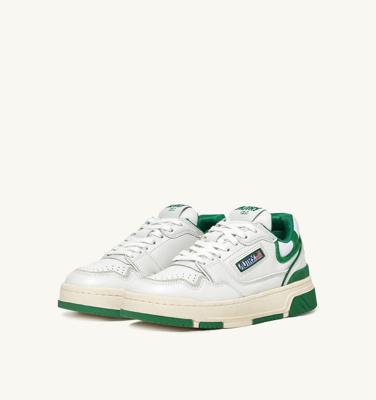 AUTRY Man CLC LOW SNEAKERS IN WHITE LEATHER AND AMAZON SUEDE