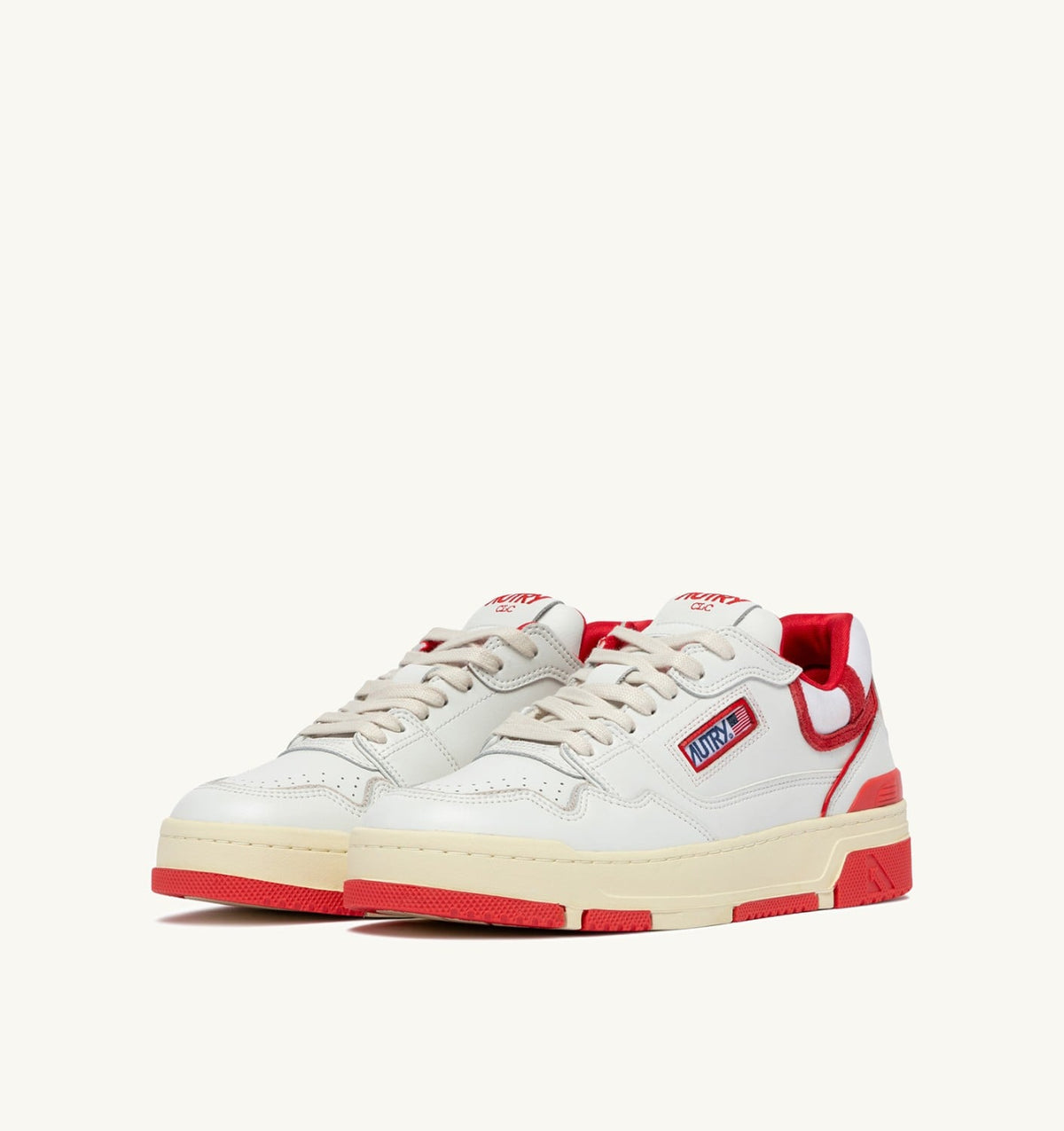 AUTRY Man SNEAKERS CLC LOW IN WHITE AND VIRGIN RED LEATHER