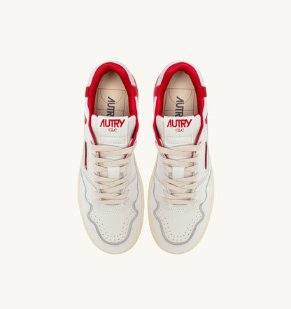 AUTRY Man SNEAKERS CLC LOW IN WHITE AND VIRGIN RED LEATHER