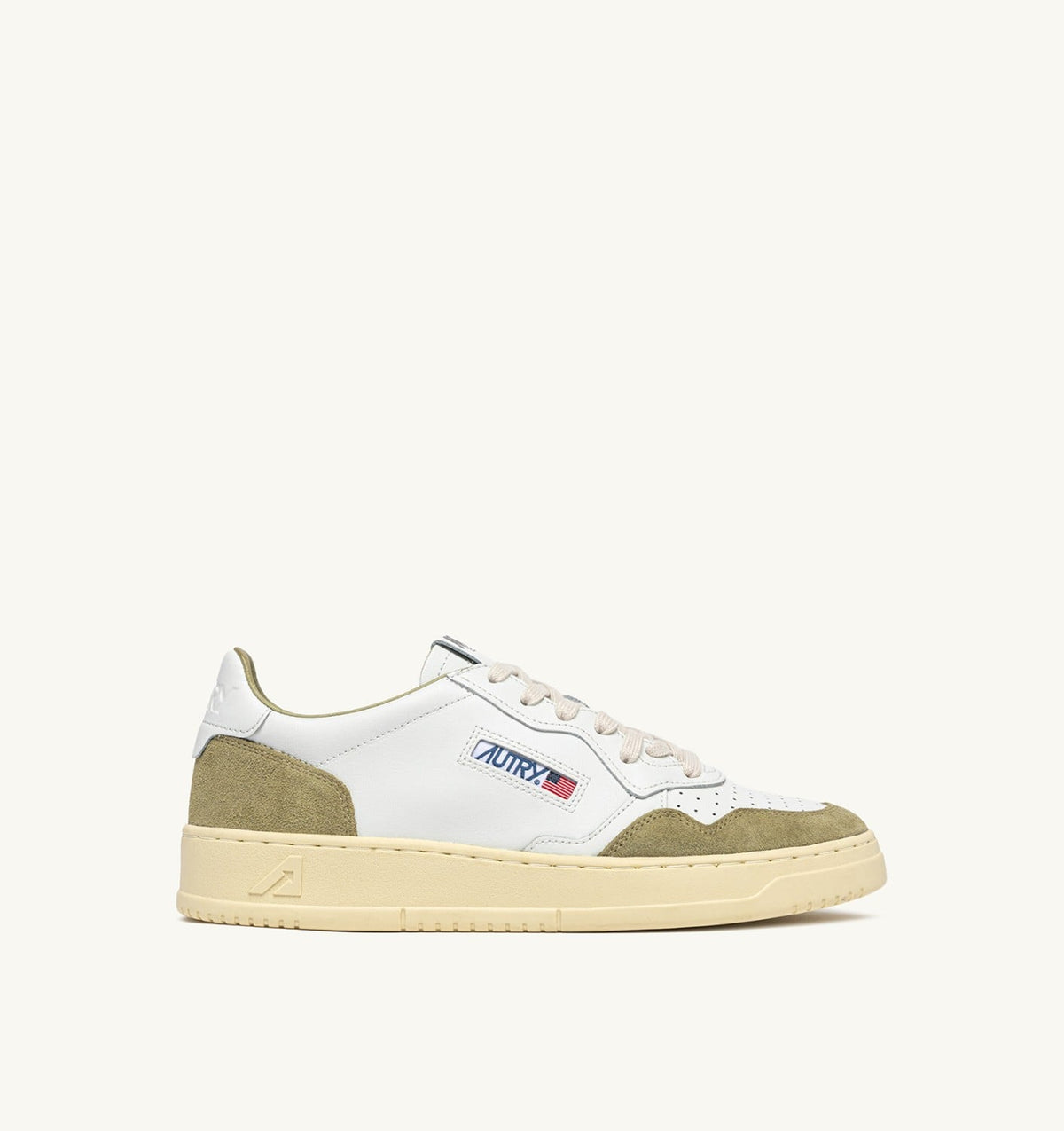 AUTRY Man MEDALIST LOW SNEAKERS IN WHITE LEATHER AND GRAY GREEN SUEDE