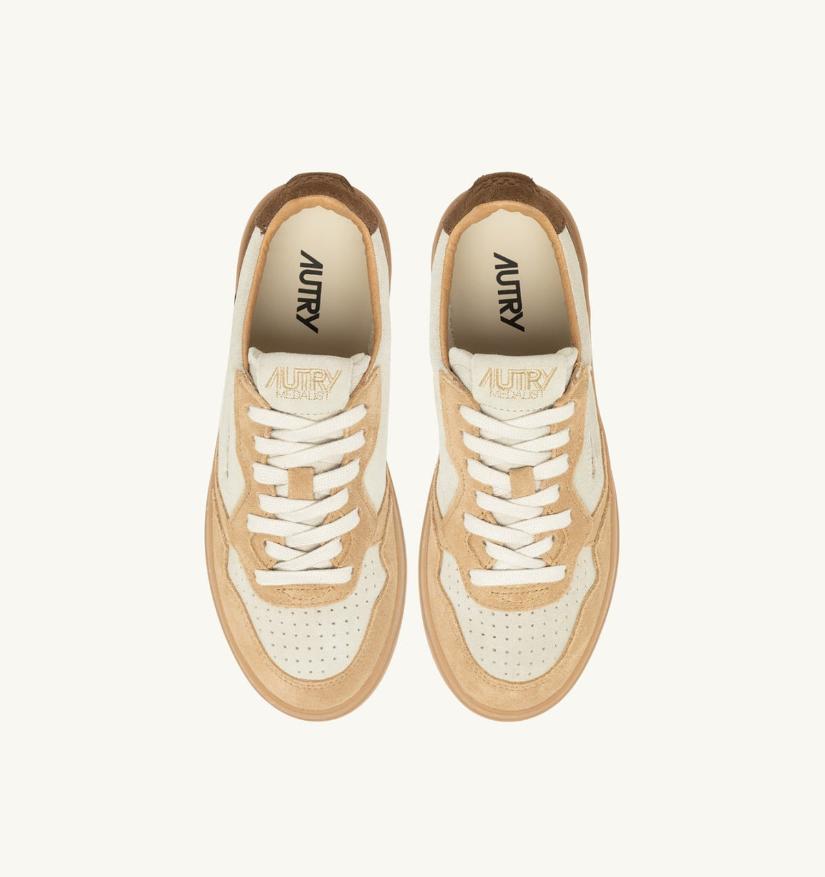 AUTRY Man MEDALIST LOW TRICOLOR SNEAKERS IN TUNDRA EGG AND PEANUT SUEDE