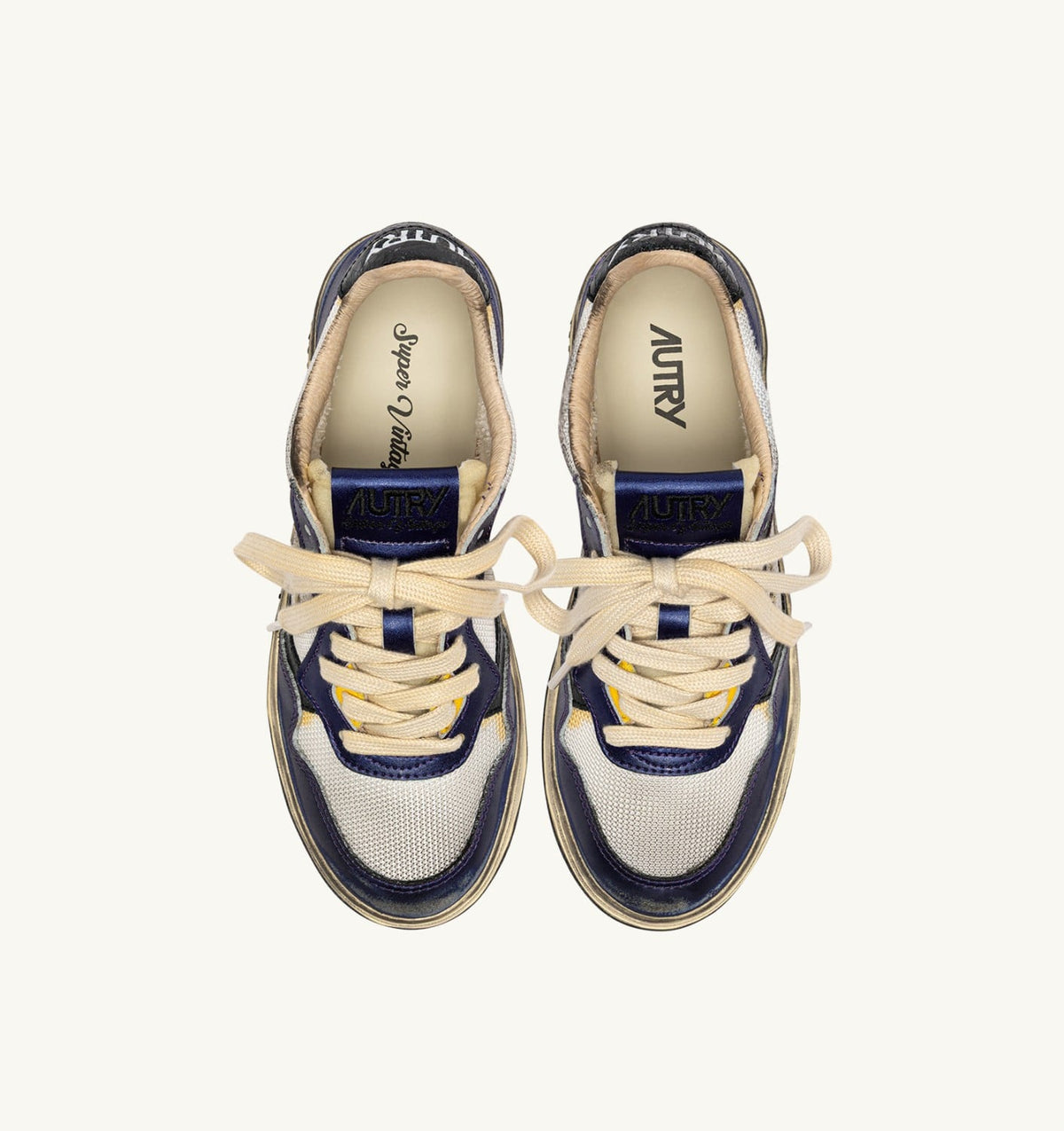 AUTRY Woman MEDALIST LOW SUPER VINTAGE SNEAKERS IN WHITE AND TANZANITE LEATHER AND DRAGON MESH
