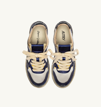 AUTRY Woman MEDALIST LOW SUPER VINTAGE SNEAKERS IN WHITE AND TANZANITE LEATHER AND DRAGON MESH